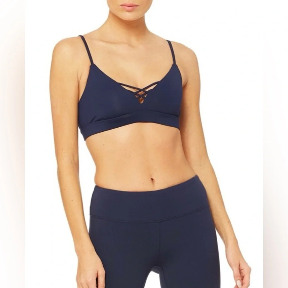 NWT Alo Yoga Interlace Sports Bra Navy Blue Size S